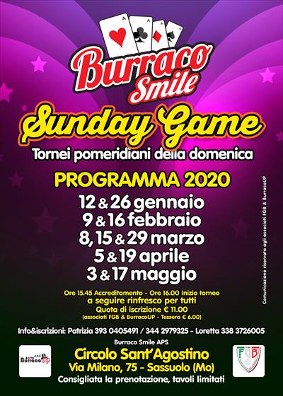 Programma SUNDAY GAME - Tornei pomeridiani della domenica - Sassuolo (Mo)